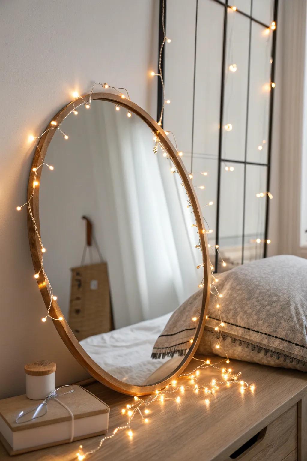 A simple mirror trick that doubles fairy-light sparkle and makes a tiny dorm feel bigger.