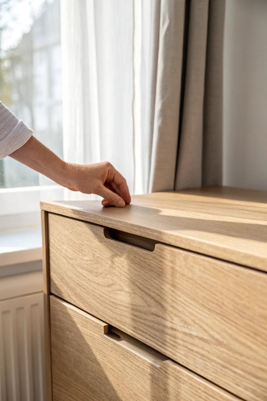 Quiet luxury: touch-latch, soft-close drawer fronts that keep small spaces calm and sleek.