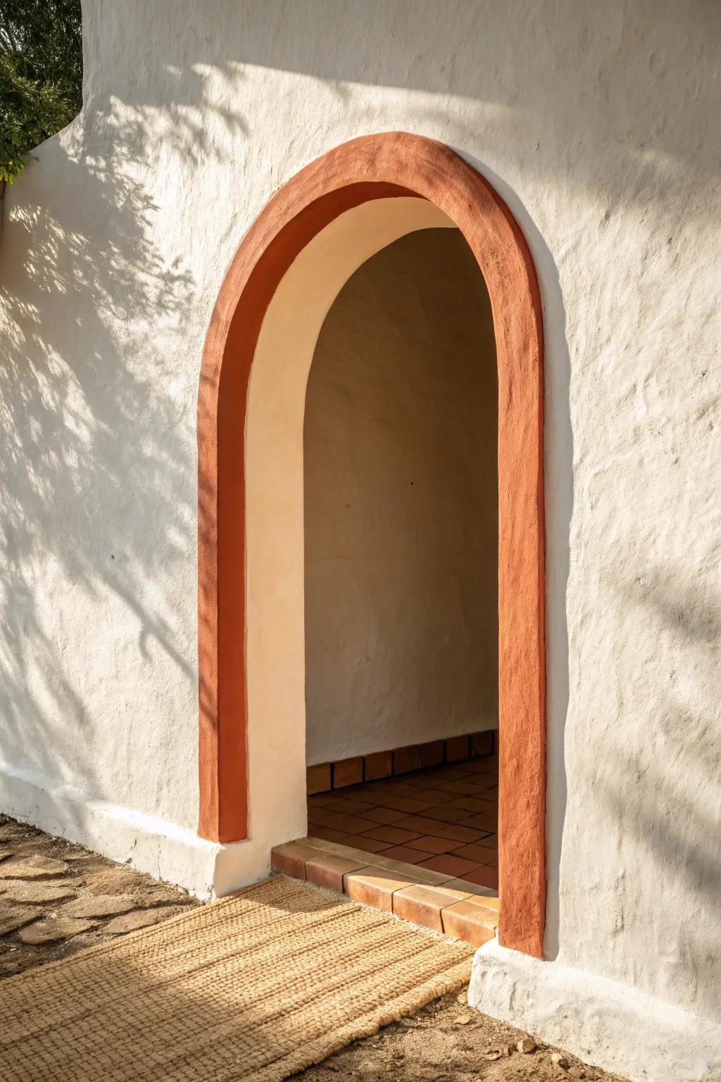 A painted arch “portal” that frames the vestibule and makes a small entry feel intentional.