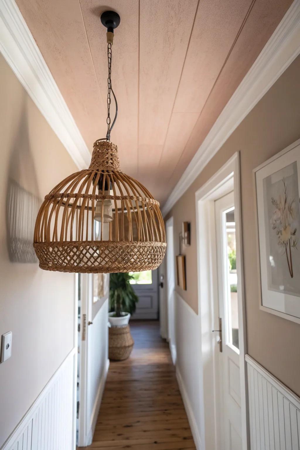 Try a deeper ceiling shade—this cozy hallway trick turns a tunnel into a styled entry.