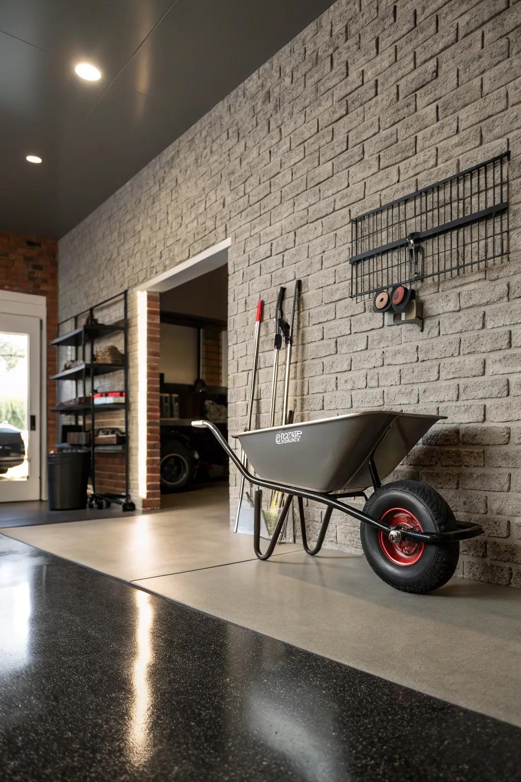 Maximize your garage space with style: the ultimate wheelbarrow wall mount solution.