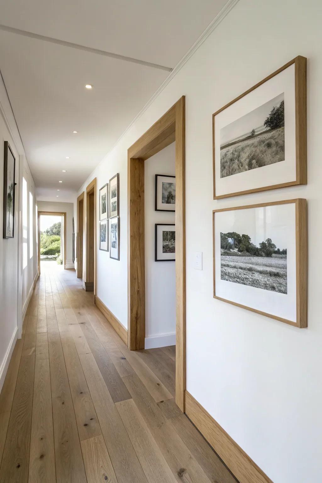 Let your hallway photo wall turn the corner—one seamless frame makes the story flow.