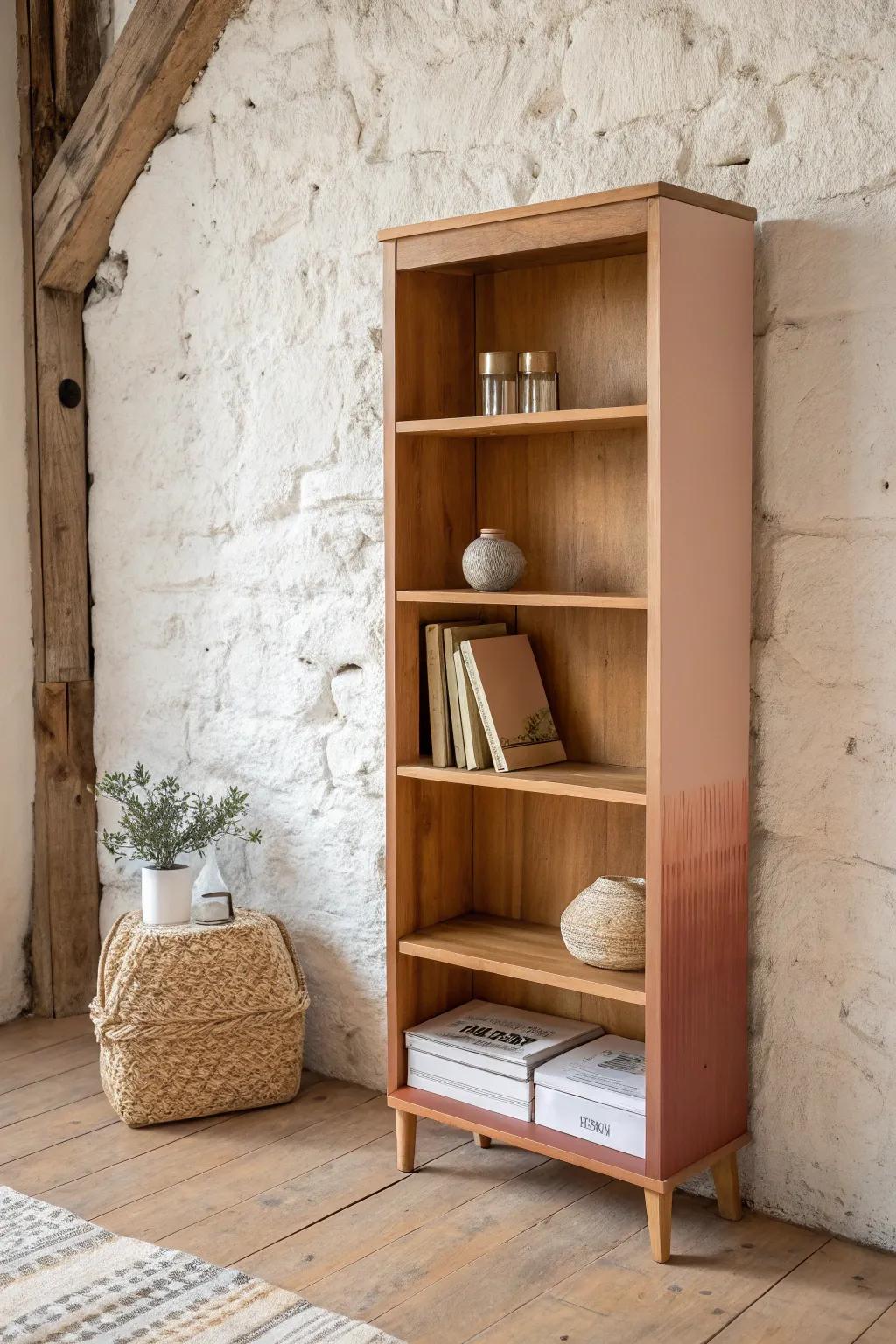 Dreamy ombré shelves—light at the top, richer at the base—make a small bookcase feel airy.