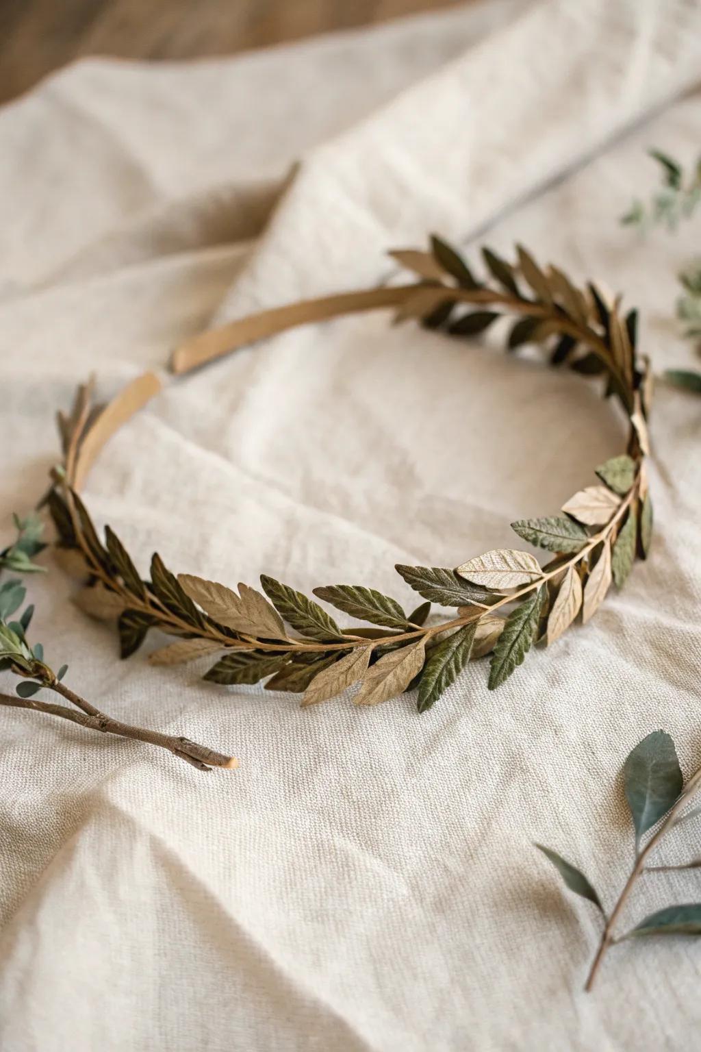 Embrace your inner woodland nymph with this handcrafted twig and leaf headband. Perfect for adding a touch of nature to your style.
