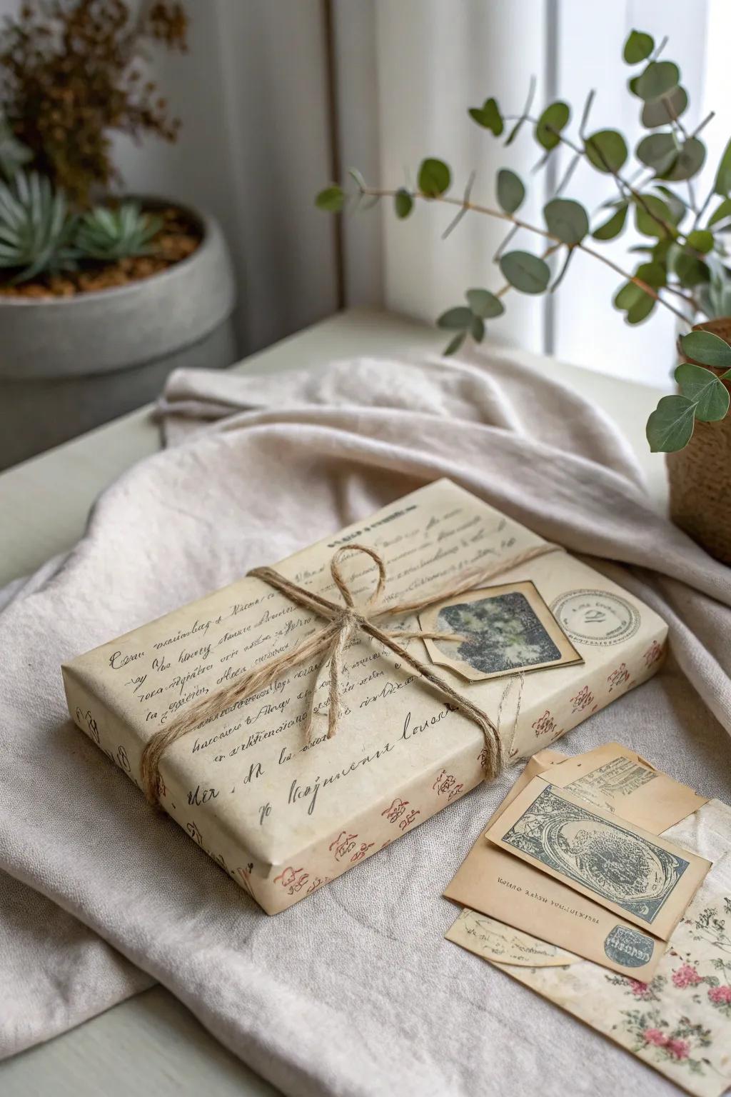 Wrap your gifts with a story—vintage postcards add a touch of nostalgia and charm.