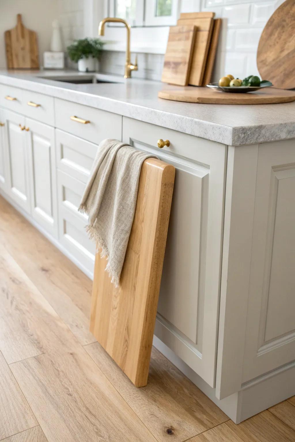 Removable butcher block cap: warm wood meets cool stone for an instant countertop extension.