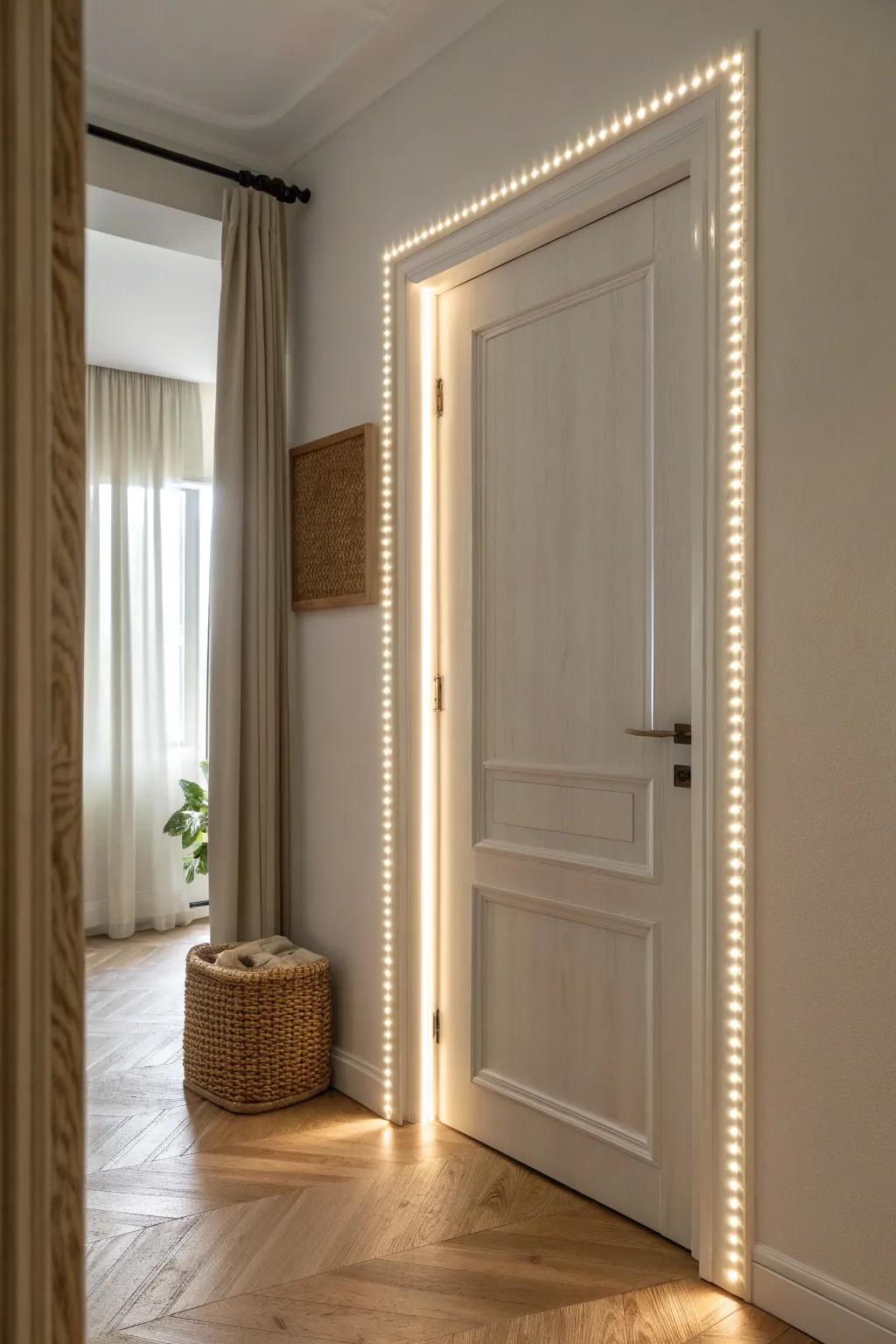 A warm LED “portal” door frame glow that makes your bedroom feel like a calm new zone.