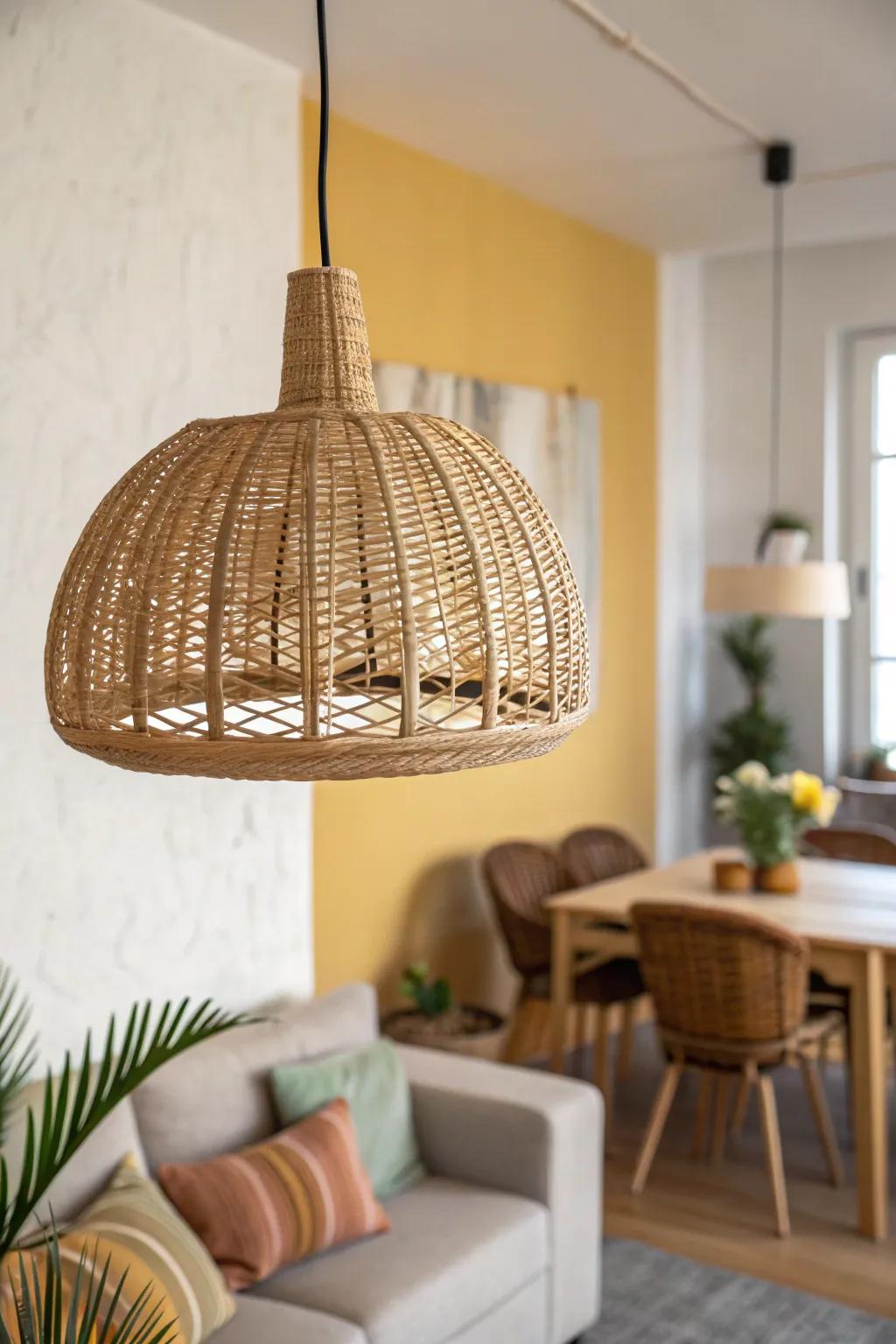 A color-block wall behind the table creates a clear dining zone—no extra furniture needed.