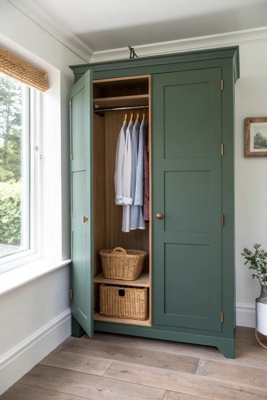 Moody paint inside your closet turns every open-door moment into a mini boutique display.