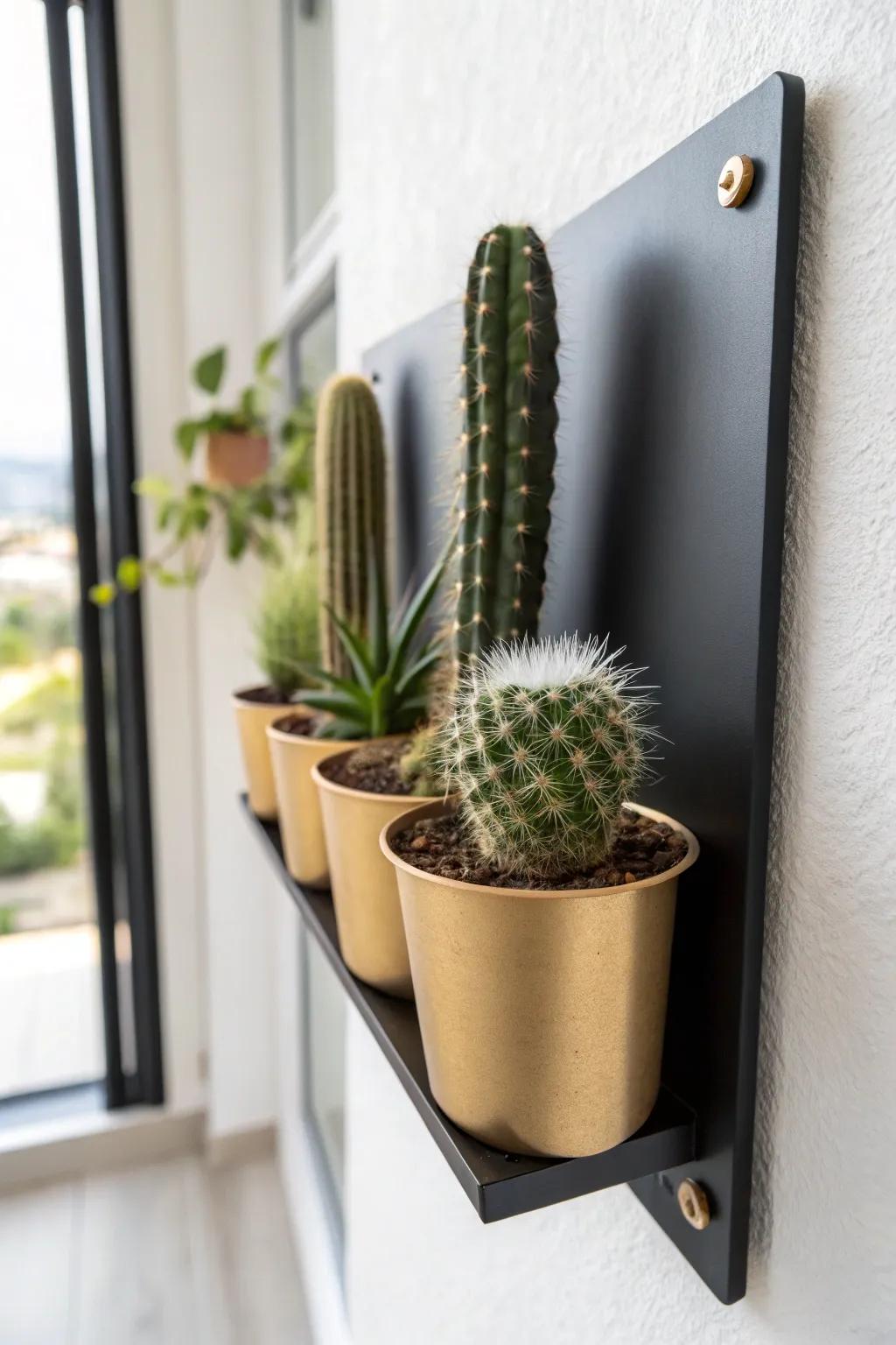Magnetic mini cactus wall garden: vertical, space-saving, and effortlessly Scandinavian chic.