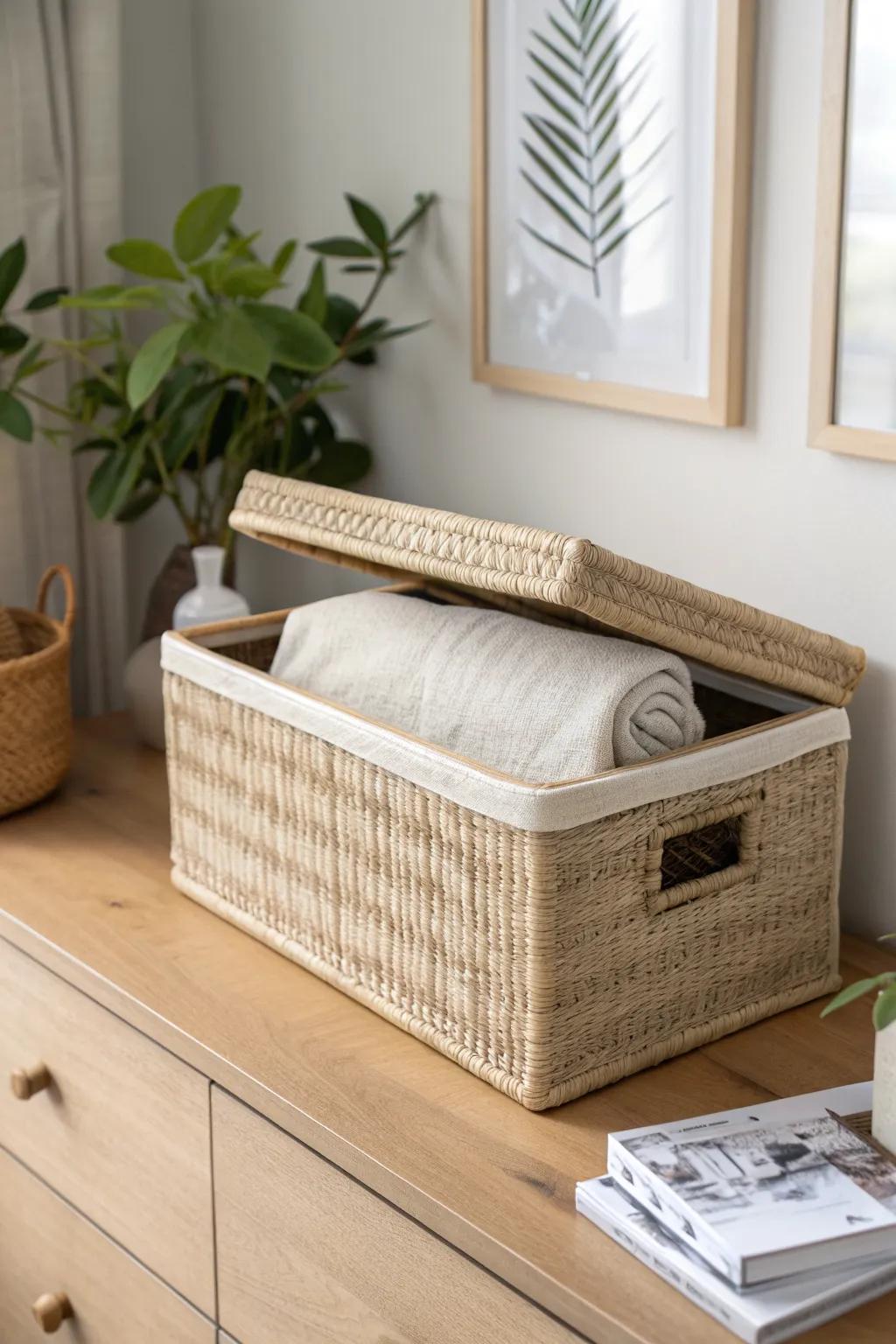 A tiny decor capsule box lets you swap prints and textiles without adding dorm clutter.