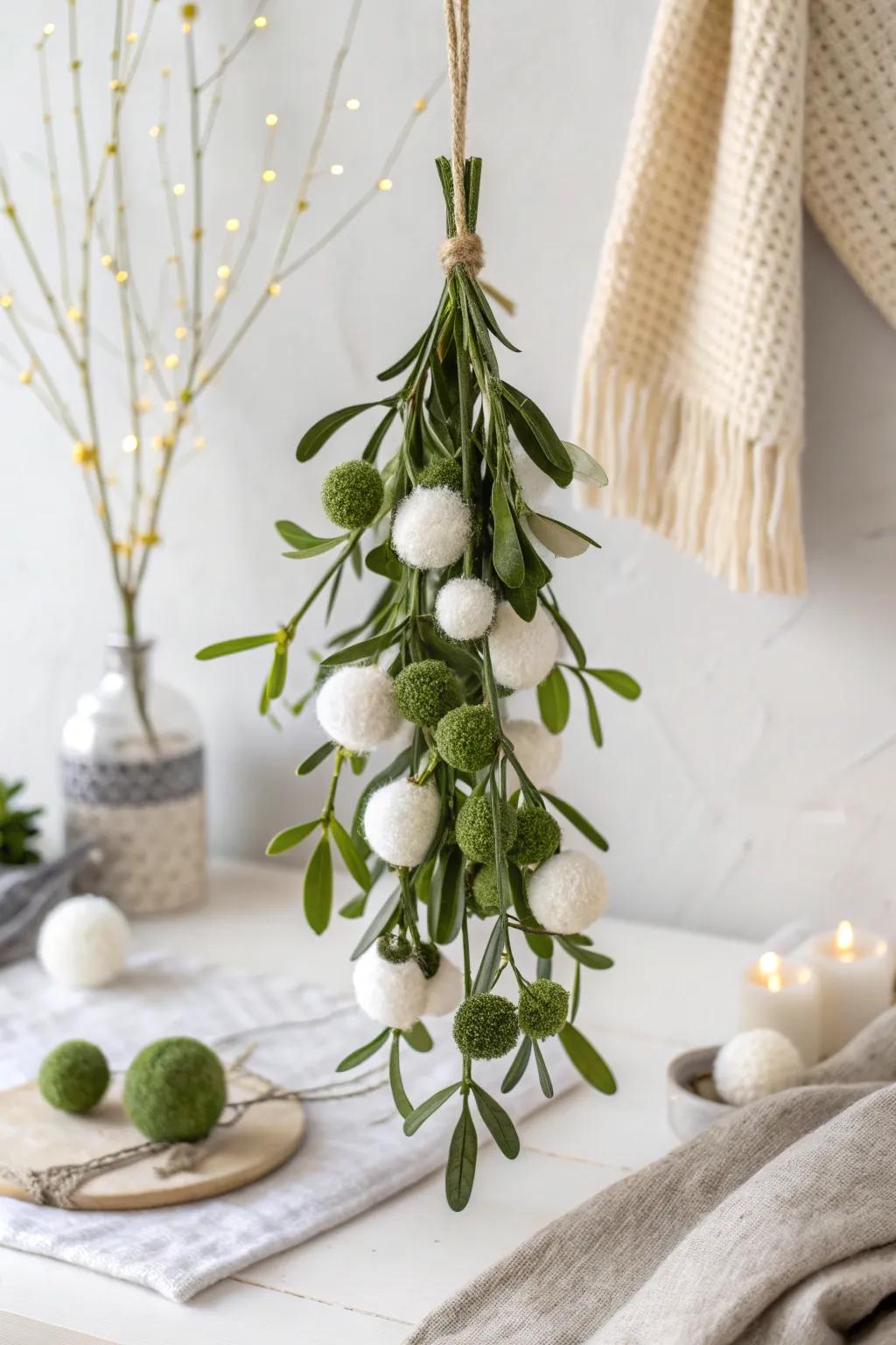 Craft your own cozy holiday charm with a playful pom-pom mistletoe.