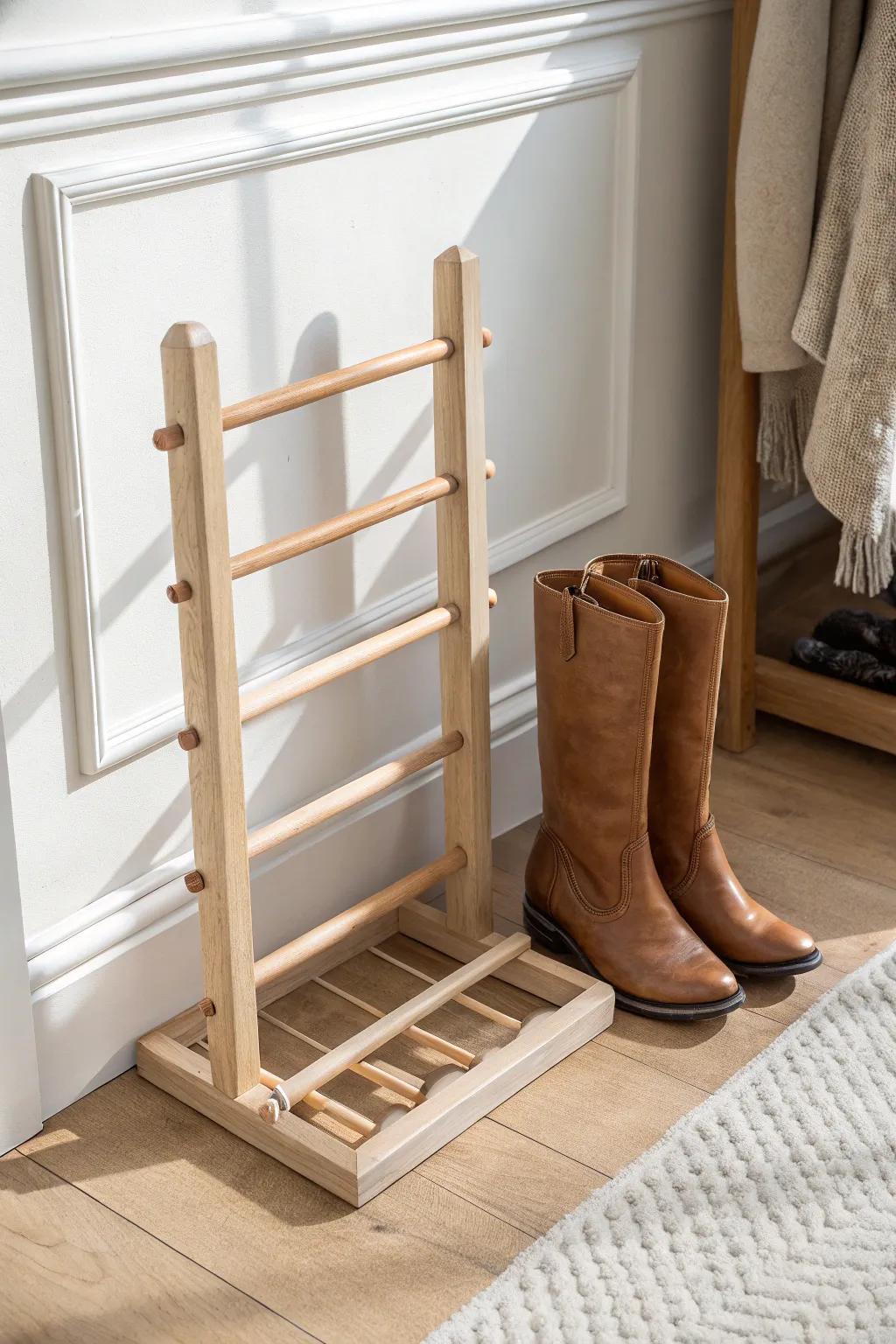 Inverted boot rack: boots dry faster, stay upright, and keep your mudroom looking calm.