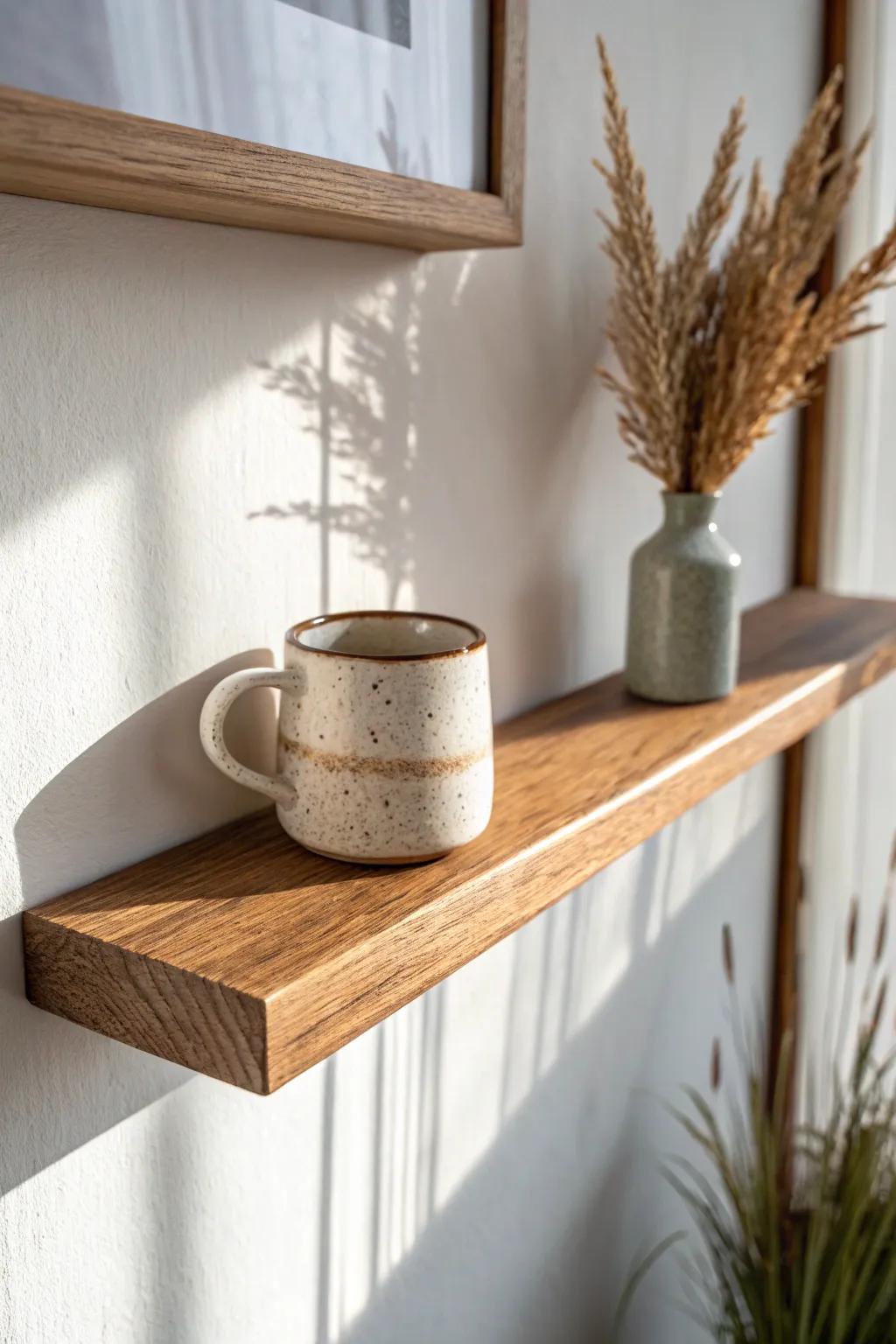 A picture ledge turns one favorite mug into a tiny gallery moment—minimal, warm, and chic.