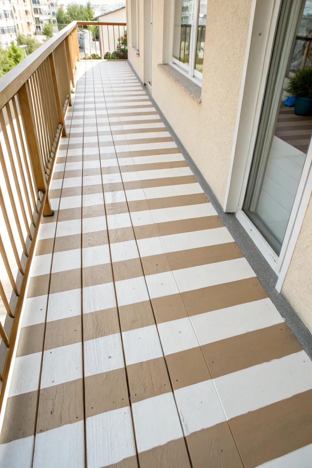 Paint wide horizontal stripes to visually widen a narrow balcony—simple, chic, and so effective.