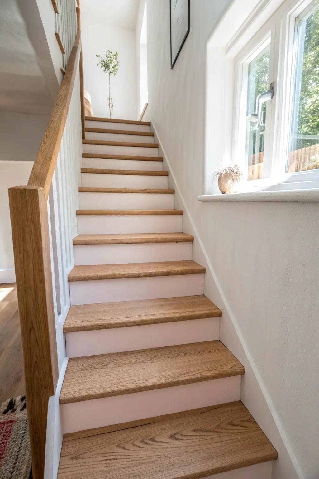 Painted risers add instant personality to narrow stairs—bold detail with zero clutter.