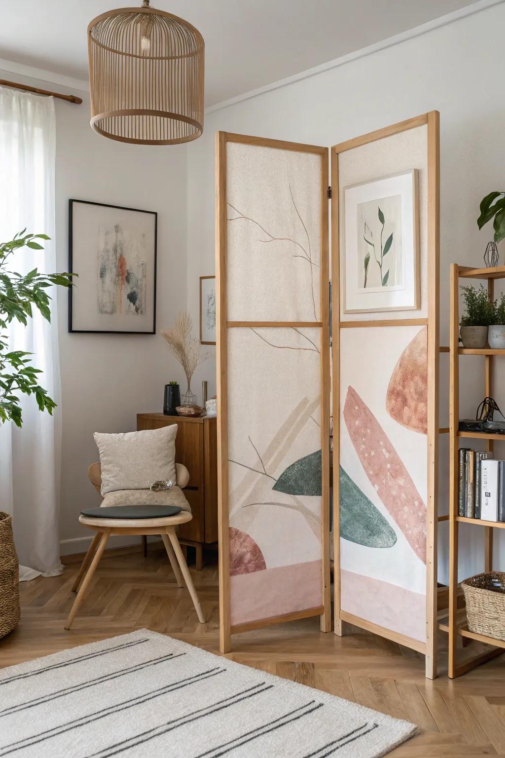 Two moods in one: a double-sided canvas divider for calm calls and creative flow.