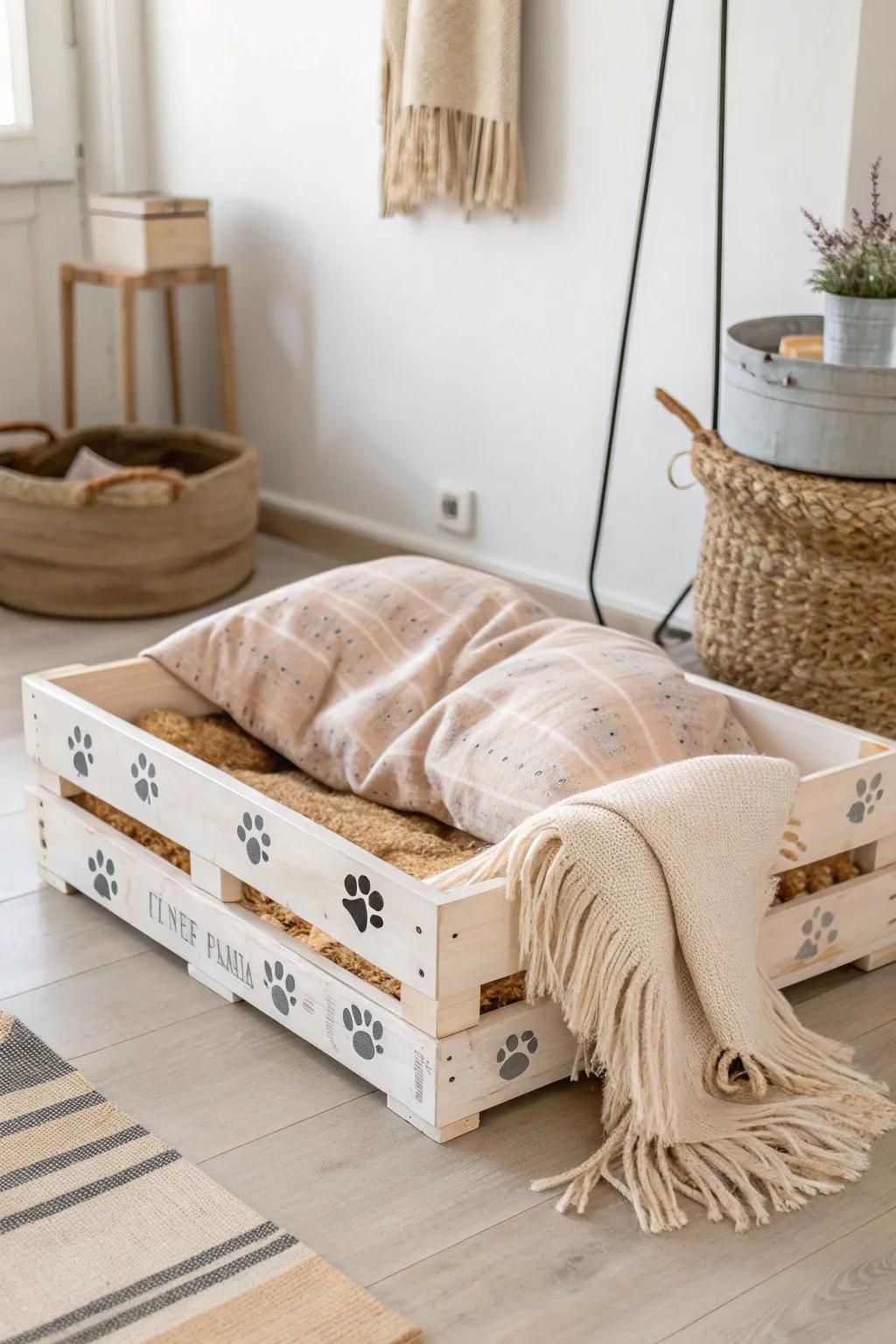 Crafted with love: A minimalist pet haven with boho charm.