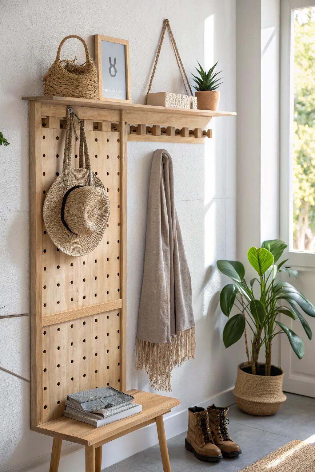A modular pegboard shelf you can rearrange season by season—minimal, warm, and practical.