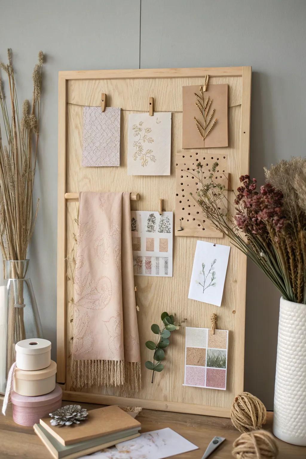 Elevate your decor with a color-coordinated pinboard that exudes simplicity and elegance.