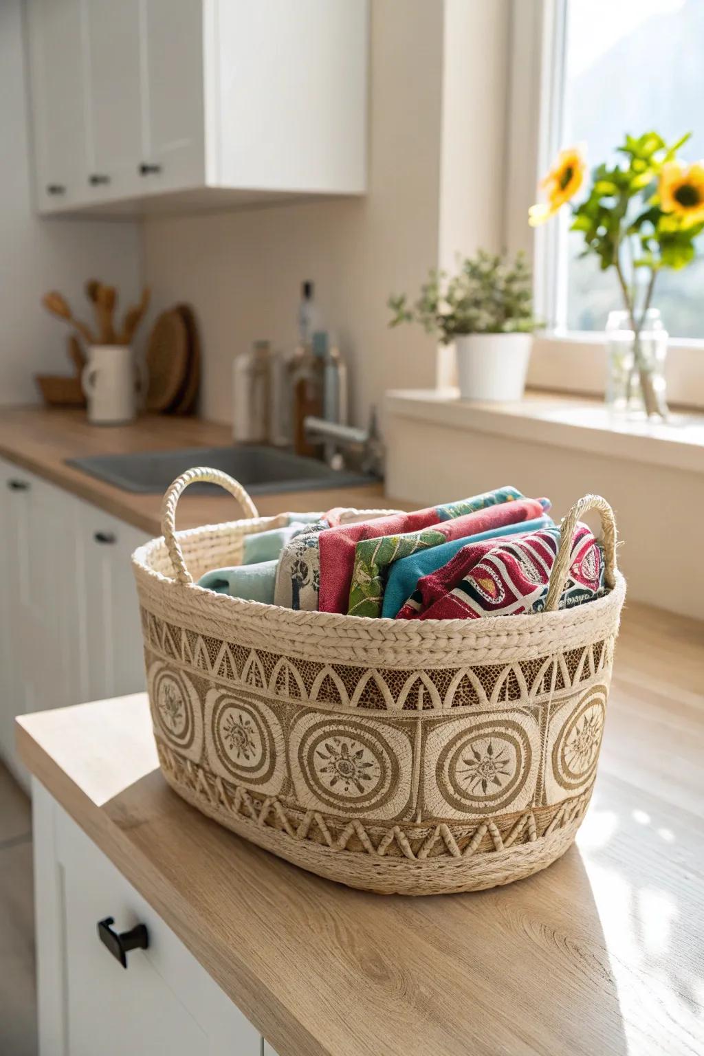 Transform clutter into decor with this chic basket storage hack!