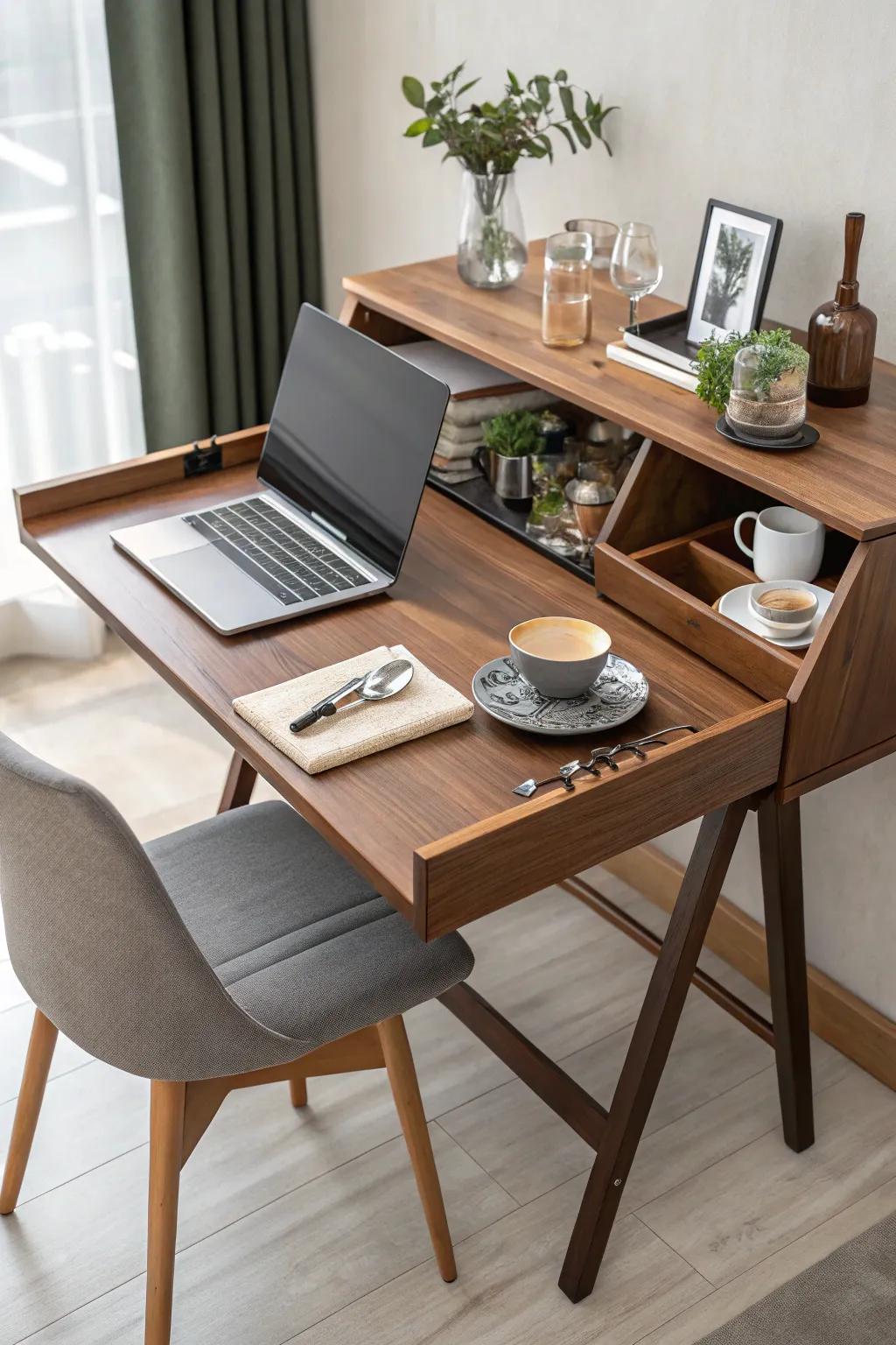 Transform your space with a versatile plywood desk that effortlessly doubles as a dining table.
