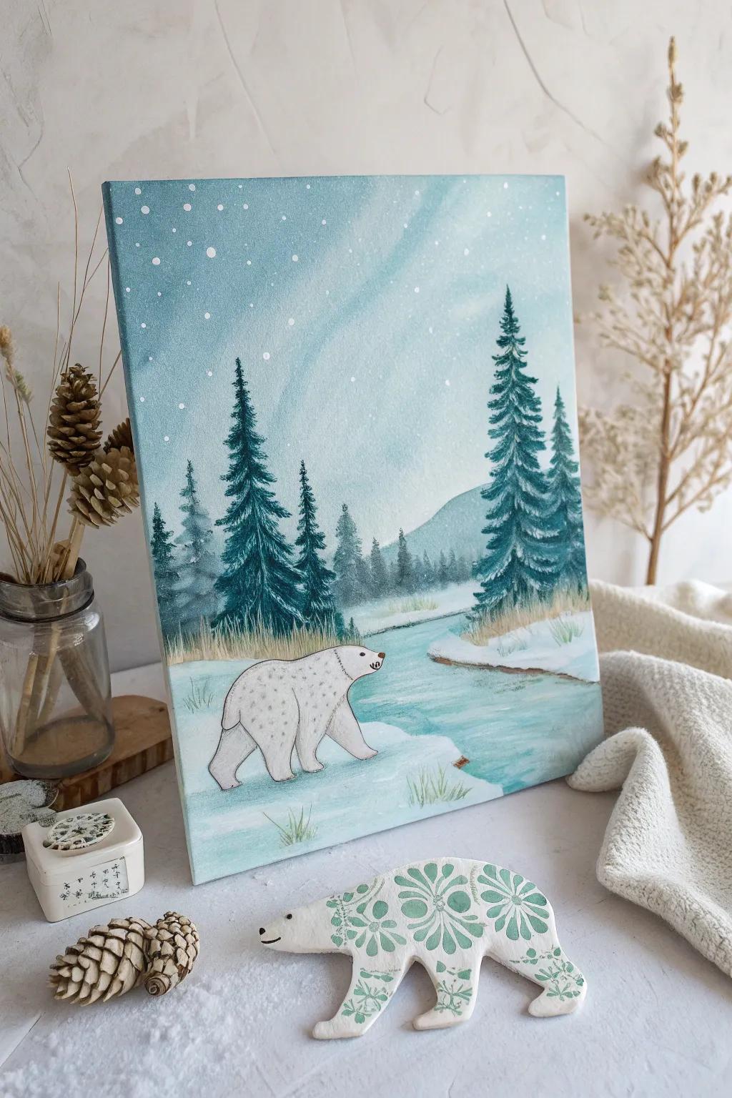 Craft your own Arctic story with this charming polar bear scene—where creativity meets the beauty of nature.