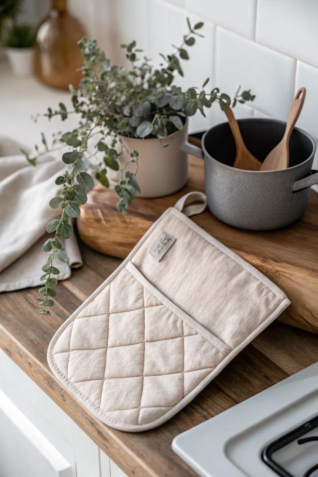 Discover the blend of functionality and style with these pocketed pot holders – perfect for the minimalist kitchen.