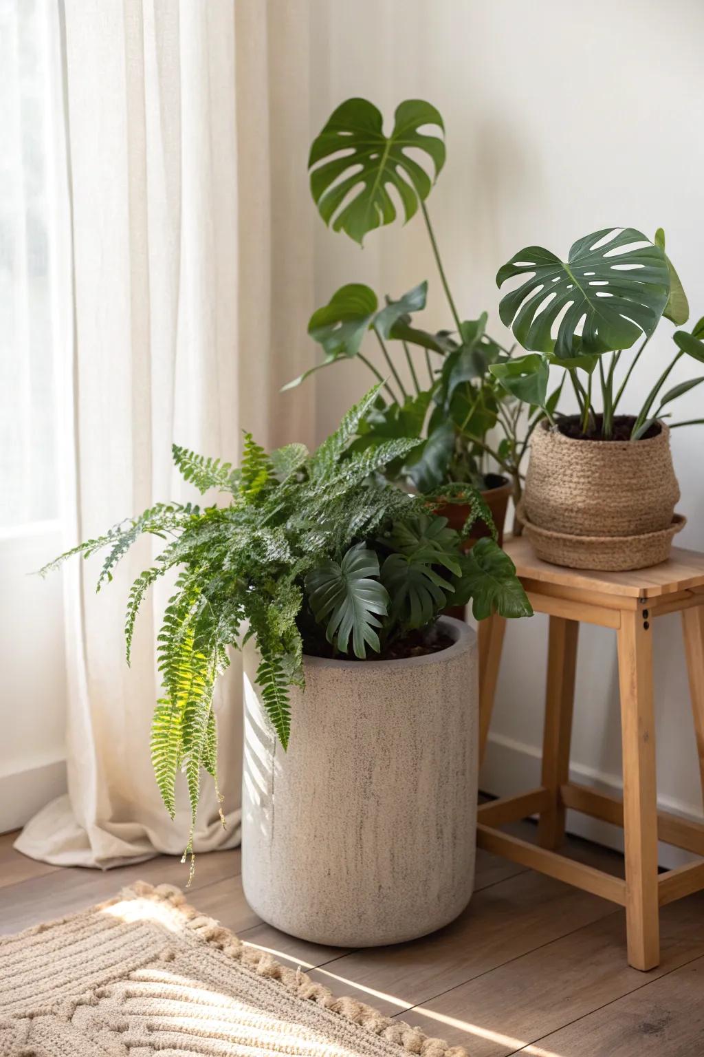 A serene all-green potted mix—lush textures, spa-like calm, and a high-end minimalist look.