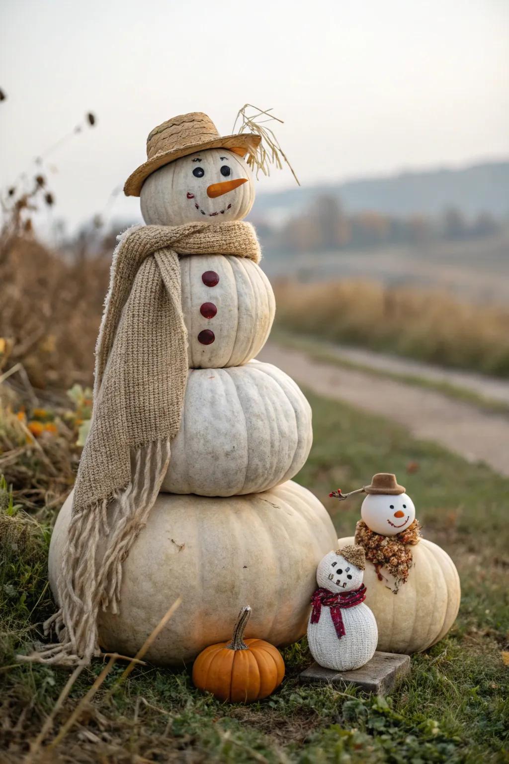 Embrace the charm of autumn with a minimalist pumpkin scarecrow family, bringing warmth and community to your garden.