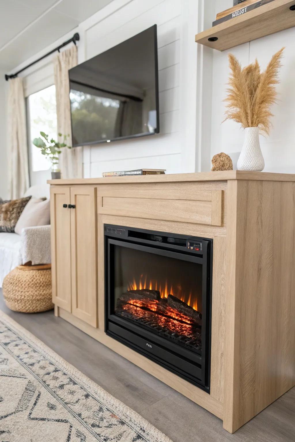 Skip the mist—go for a dry electric RV fireplace insert for cozy glow without extra humidity.