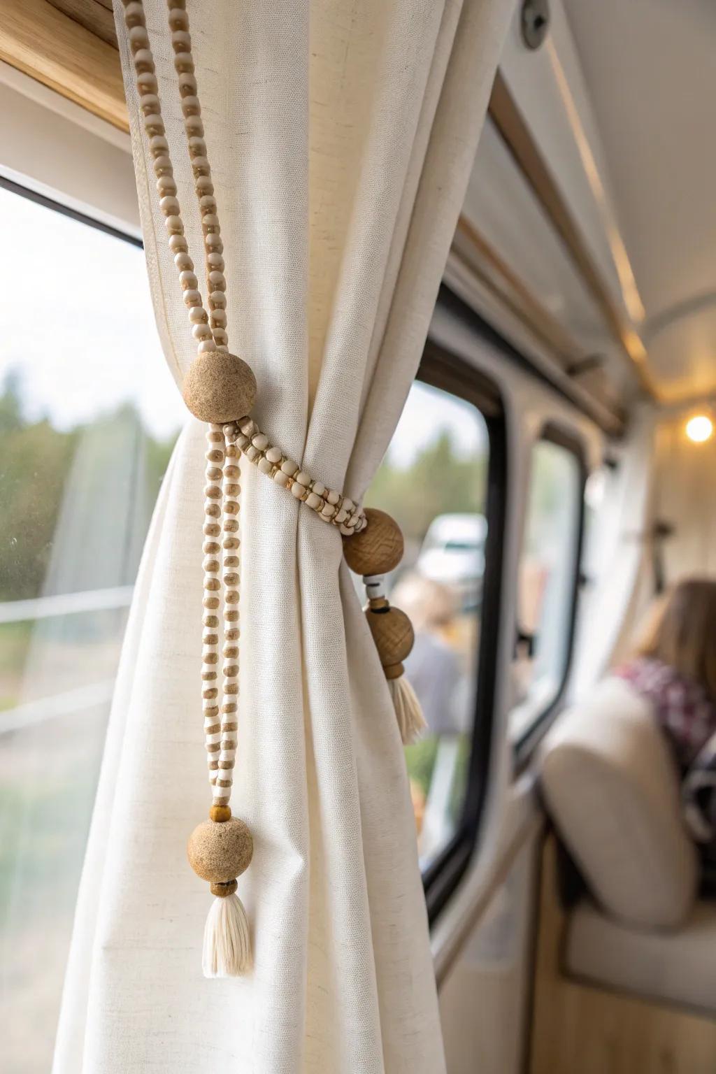 Keep RV curtains tidy on the road with chic magnetic tie-backs—minimal, boho, practical.