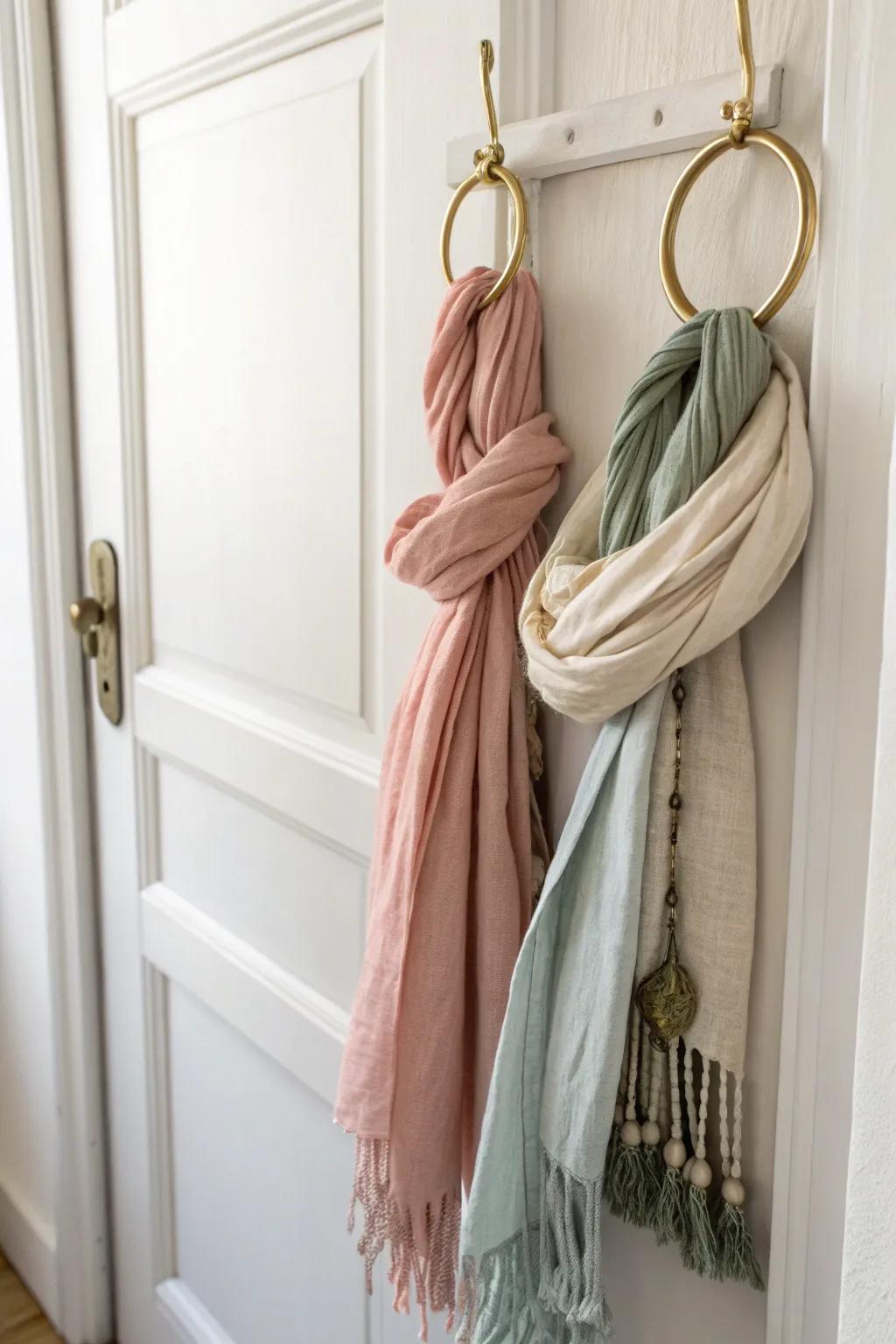 A knotted scarf chain on one hook—pretty, compact, and surprisingly easy to grab.