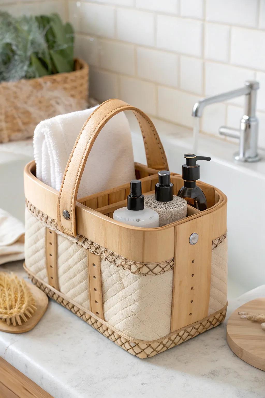 A portable bamboo shower caddy keeps your routine tidy—and roommate-proof—in shared bathrooms.