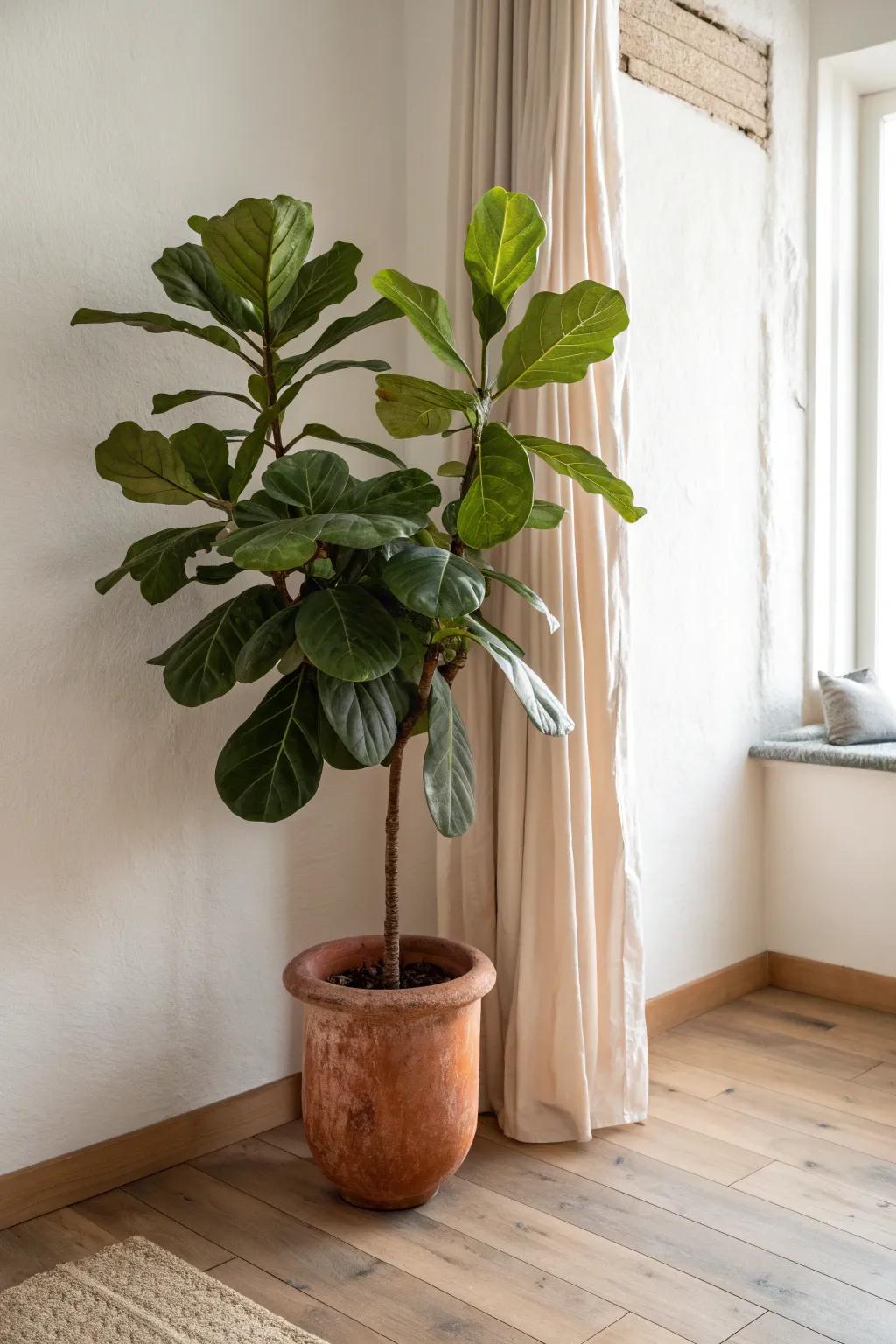 One oversized corner plant makes a tiny living room feel luxe—without blowing the budget.