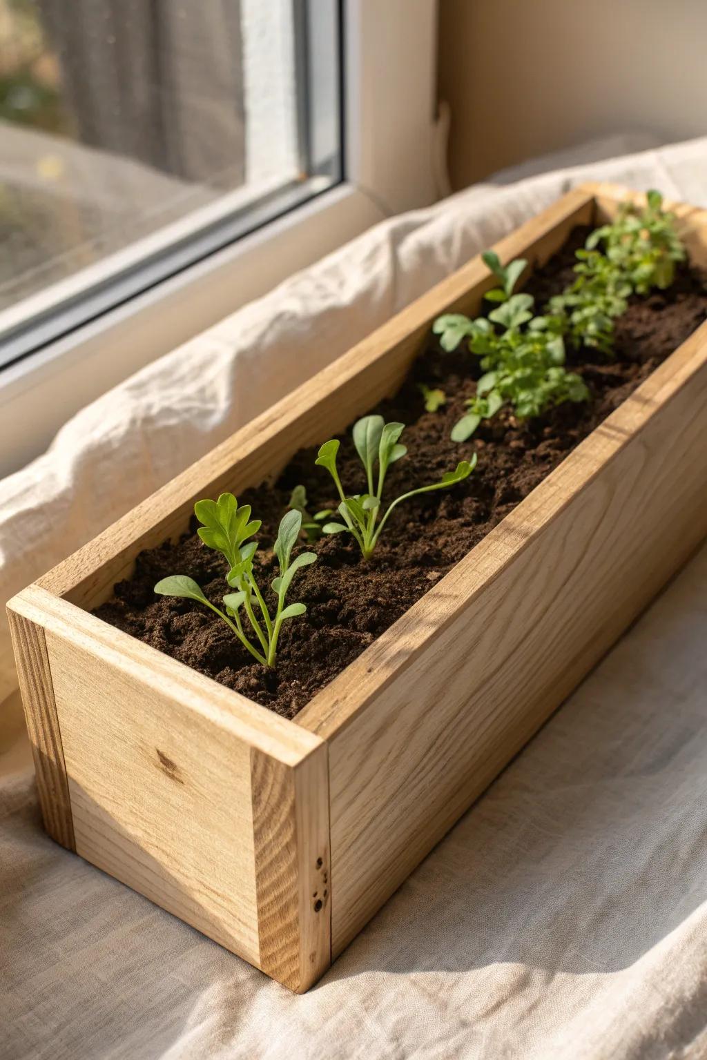 Radishes and carrots in one slim planter: pull radishes early, let carrots fill the space.