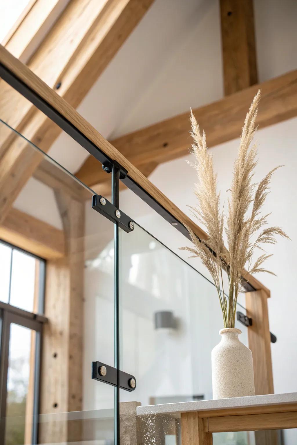 A glass loft railing keeps your barn conversion layout open—light, views, and space flow freely.