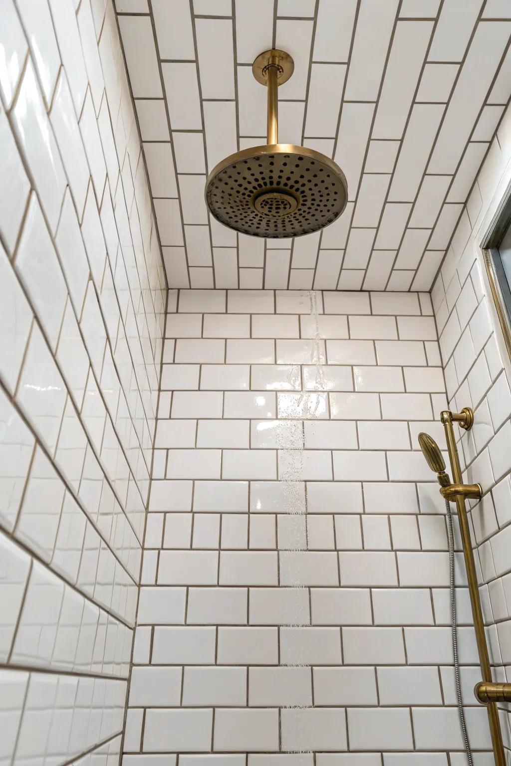 Tile the shower ceiling for a sleek, luxe “tile envelope” that looks bigger and wipes clean.