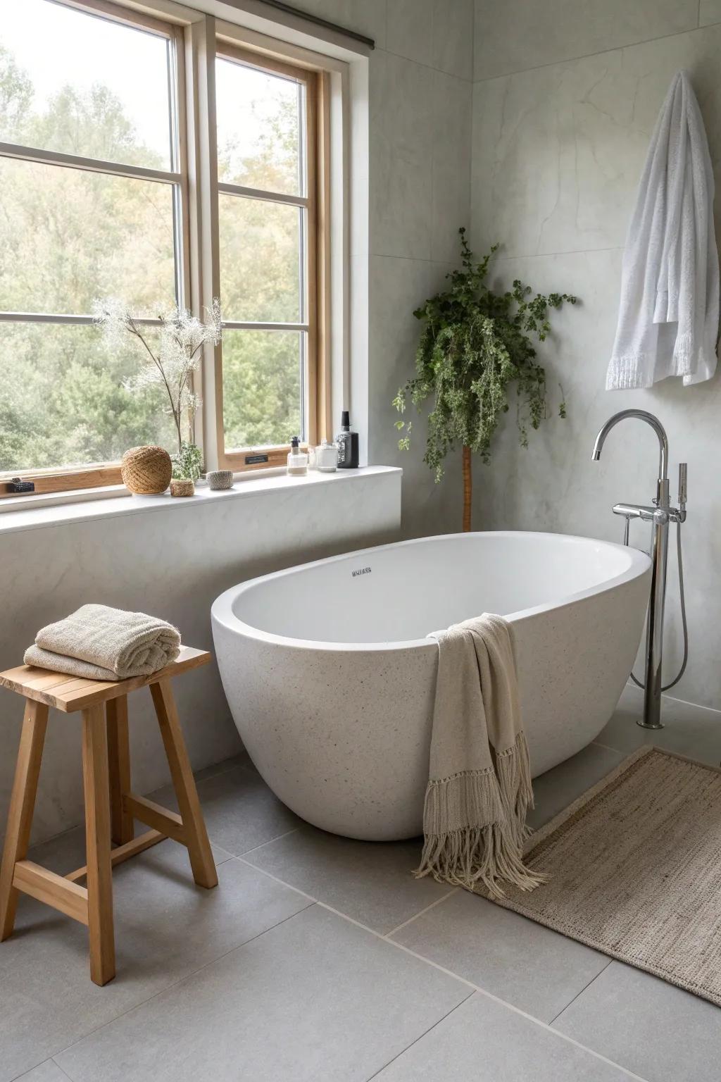A tiny wet-room tub with a shared drain—seamless, luxe, and made for small spaces.