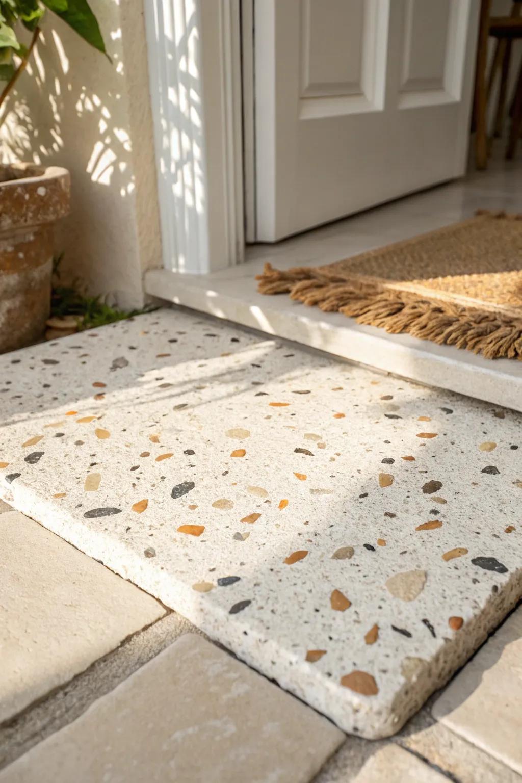 Terrazzo-look speckles hide everyday grit—playful, classy, and perfect for busy entryways.