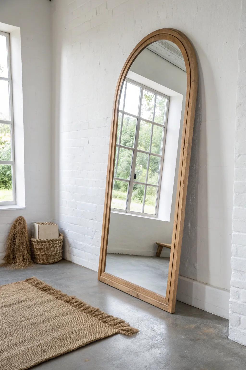 Large mirror opposite a basement window doubles the daylight and makes the space feel open.