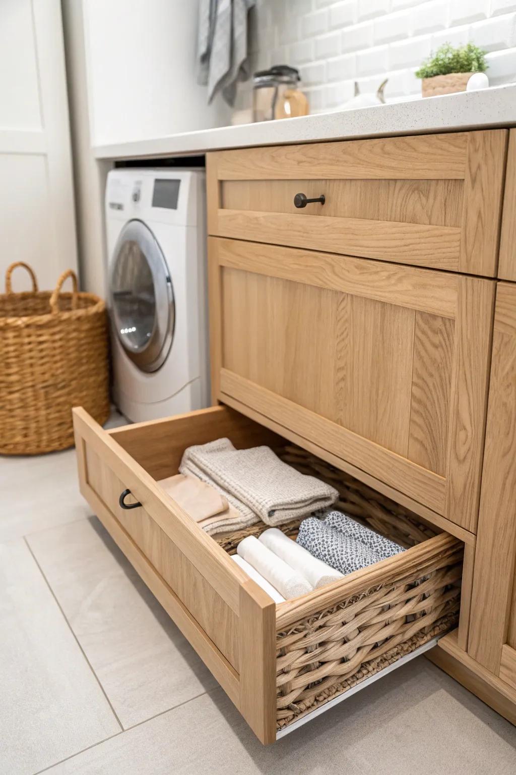 Toe-kick drawer magic: “free” hidden storage for wraps, trays, and pantry flats.