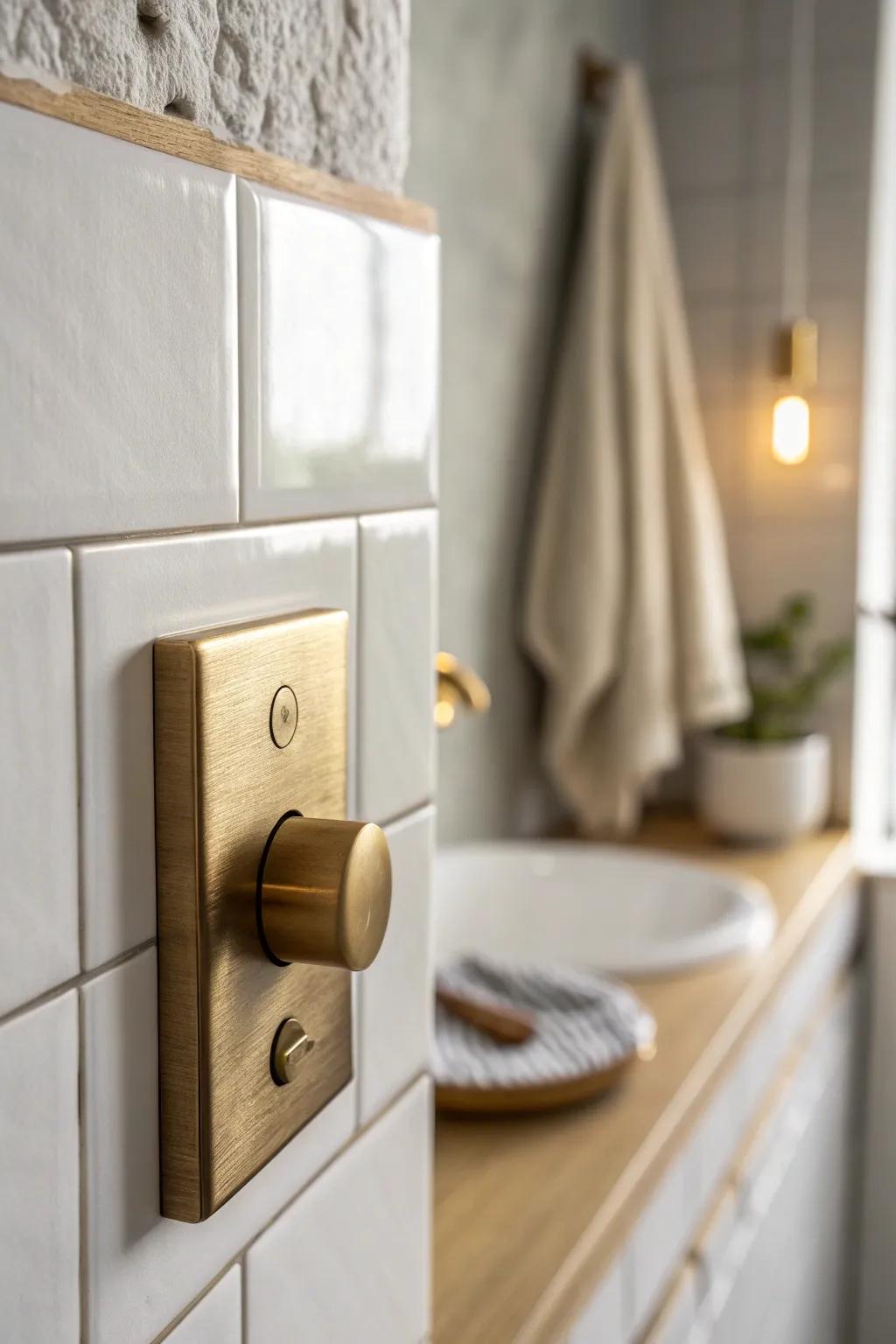 A sleek dimmer lets your small master bath shift from bright mornings to a soft spa glow.