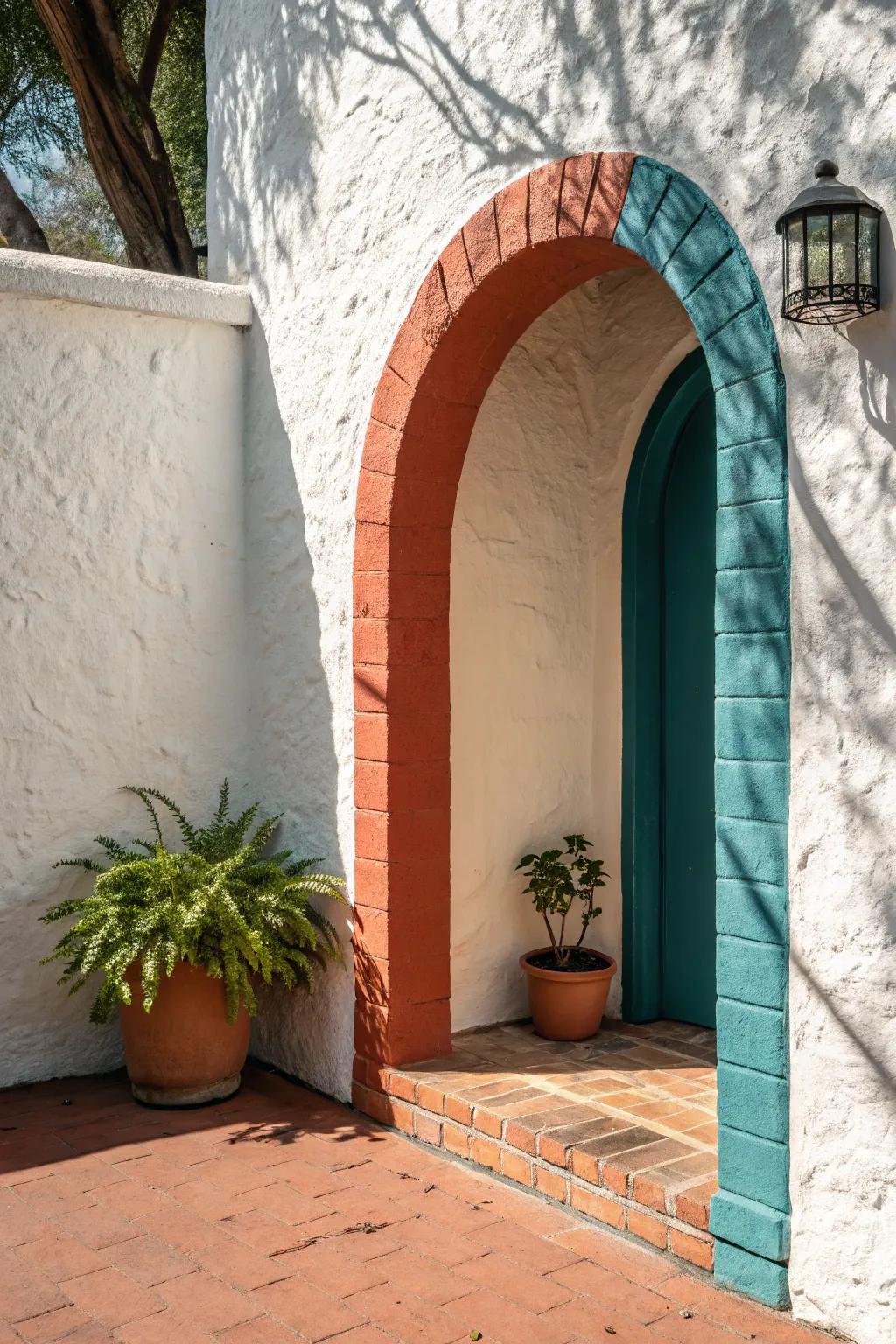 Create a renter-friendly painted arch “door” with bold blocks—instant tiny patio charm.