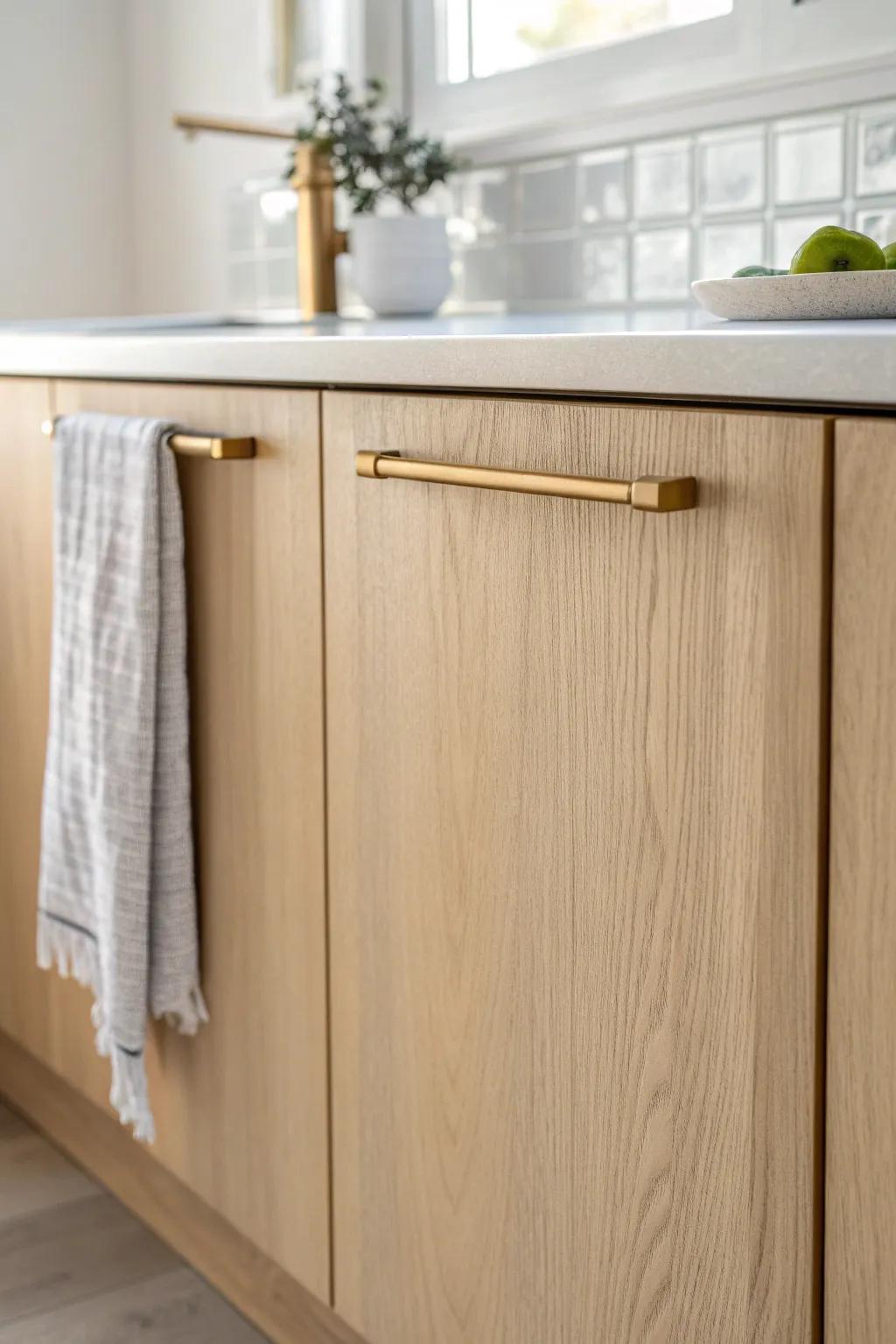 Flush edge pulls keep narrow kitchen aisles sleek—no snagging, just smooth minimalist style.