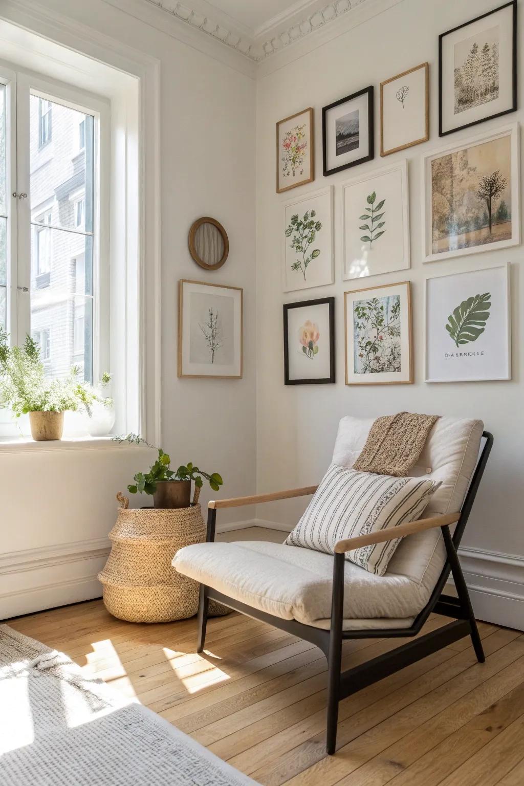 Turn a simple corner into a curated statement nook with a tight, modern gallery wall.