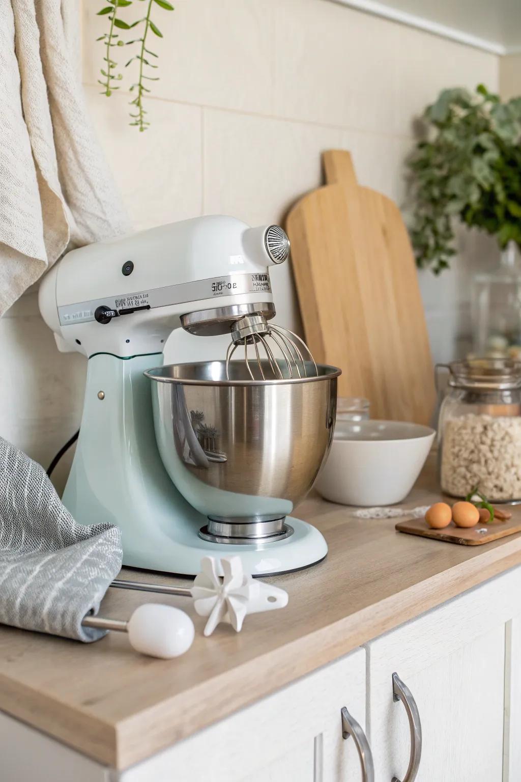 Store your stand mixer with the bowl on—use it to corral attachments in one tidy spot.