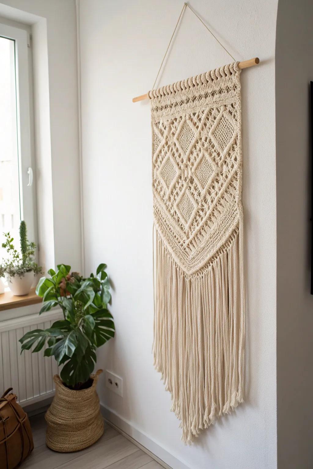 Wrap a tapestry around a corner to add depth and make a small room feel less boxy.