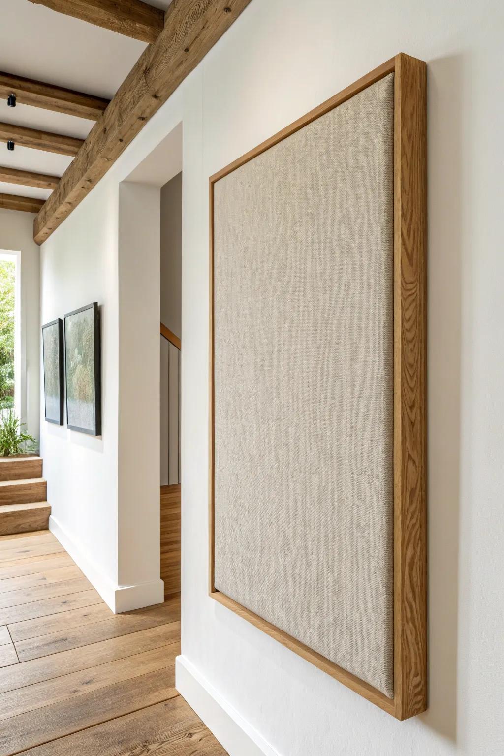 A single linen acoustic panel adds warmth and better sound to the tiniest man‑cave nook.