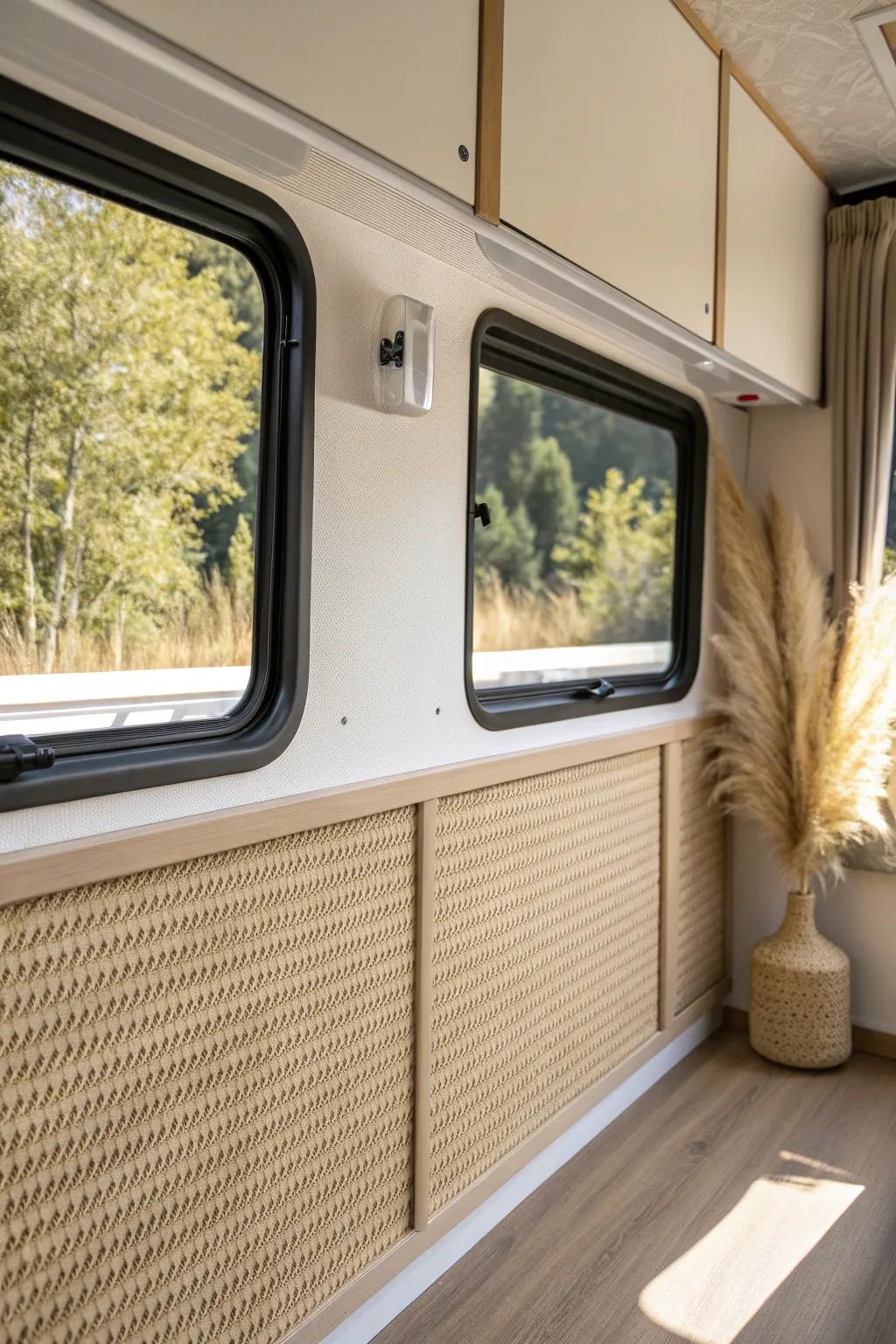 Peel-and-stick panels add instant warmth and a renter-friendly focal wall in your toy hauler.